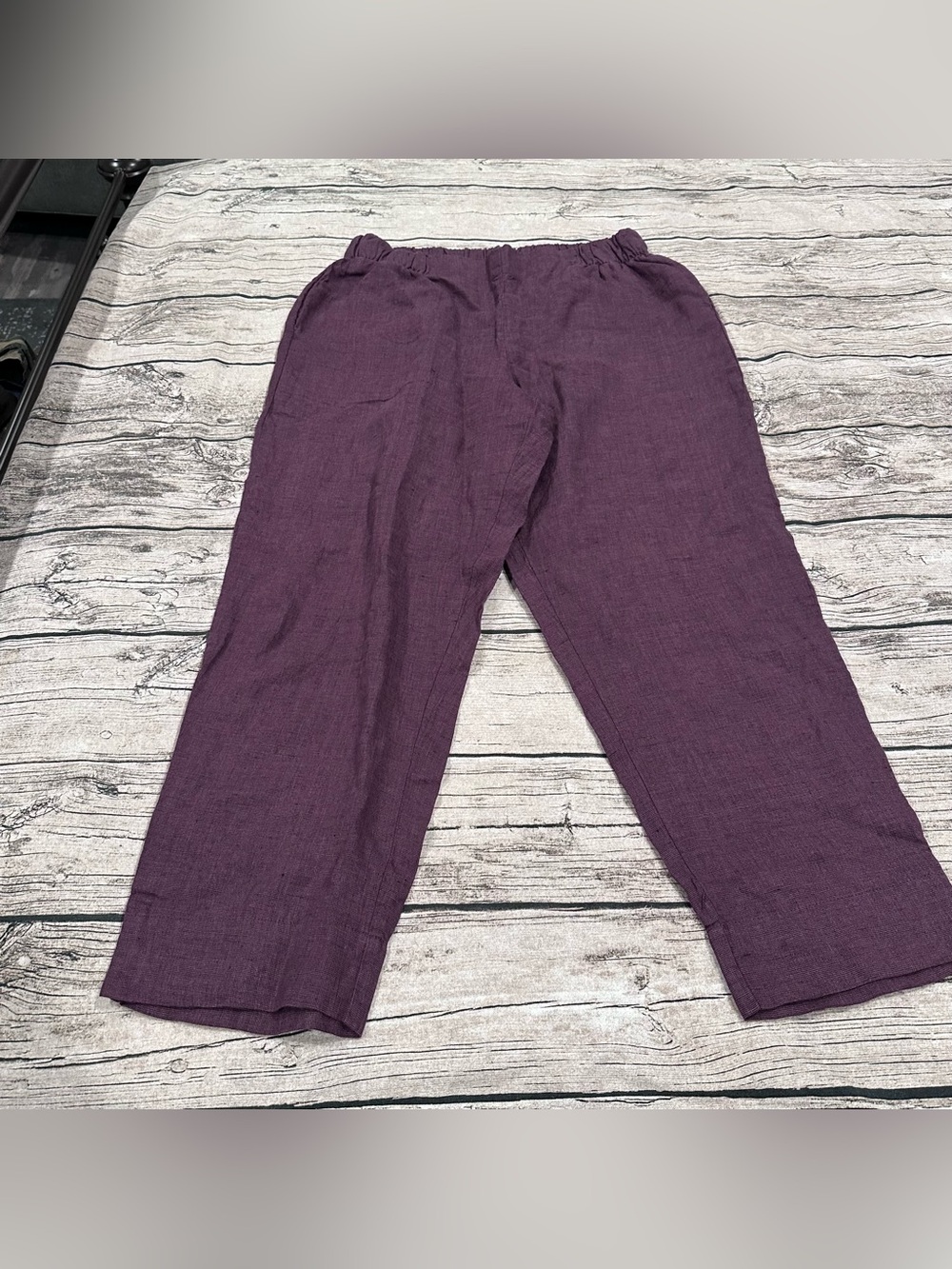 Flax Linen High Waist Pants in Plum Purple 26” inseam; summer, sustainable MED